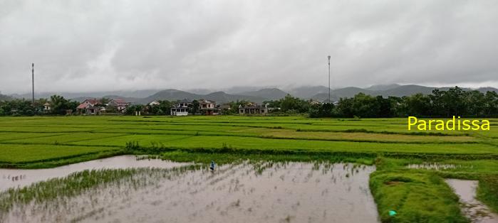 The Gianh River, the mountains and rice fields in Quang Binh, Vietnam