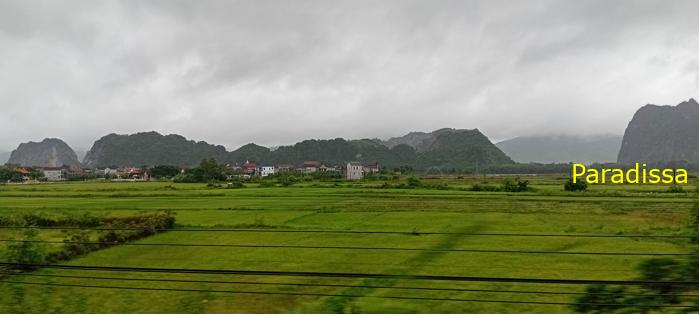 The Gianh River, the mountains and rice fields in Quang Binh, Vietnam