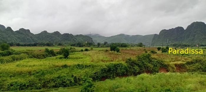 The Gianh River, the mountains and rice fields in Quang Binh, Vietnam