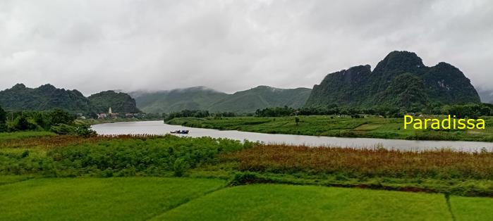 The Gianh River, the mountains and rice fields in Quang Binh, Vietnam