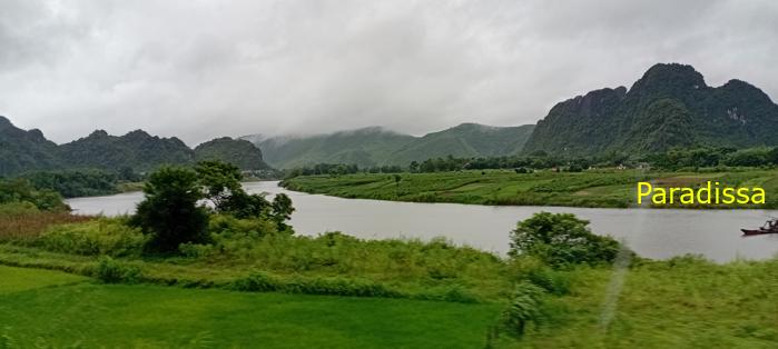 The Gianh River, the mountains and rice fields in Quang Binh, Vietnam