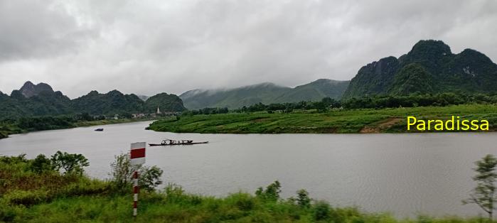 The Gianh River, the mountains and rice fields in Quang Binh, Vietnam