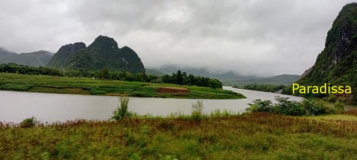 The Gianh River, the mountains and rice fields in Quang Binh, Vietnam