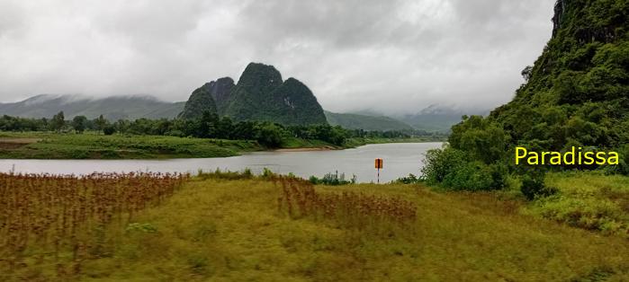 The Gianh River, the mountains and rice fields in Quang Binh, Vietnam