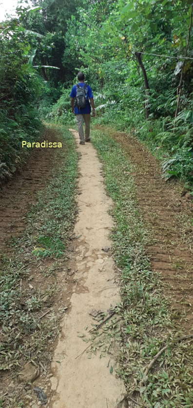 Departing our home at Kho Muong, we trek on a small trail with mountains and forest around